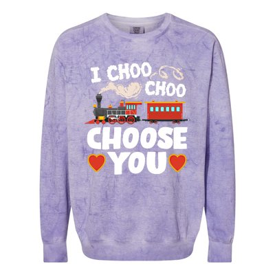 I Choo Choo Choose You Valentines Train Railroad Gift Colorblast Crewneck Sweatshirt