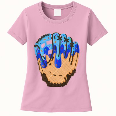 Ice Cream Cone Baseball Glove Drip Womens T-Shirt