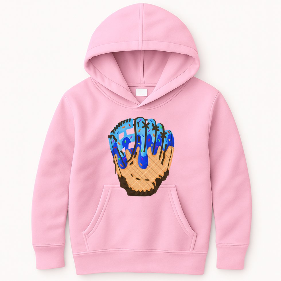 Ice Cream Cone Baseball Glove Drip Kids Hoodie