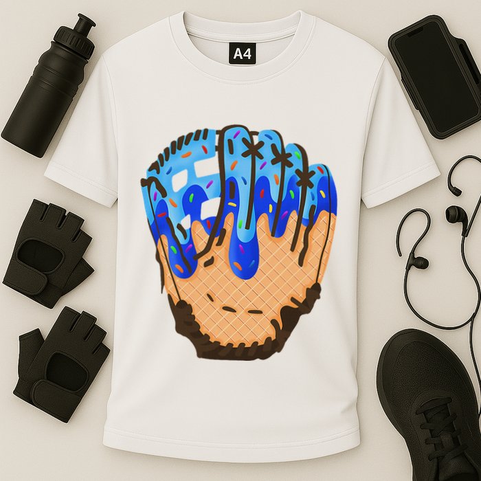 Ice Cream Cone Baseball Glove Drip Cooling Performance Crew T-Shirt