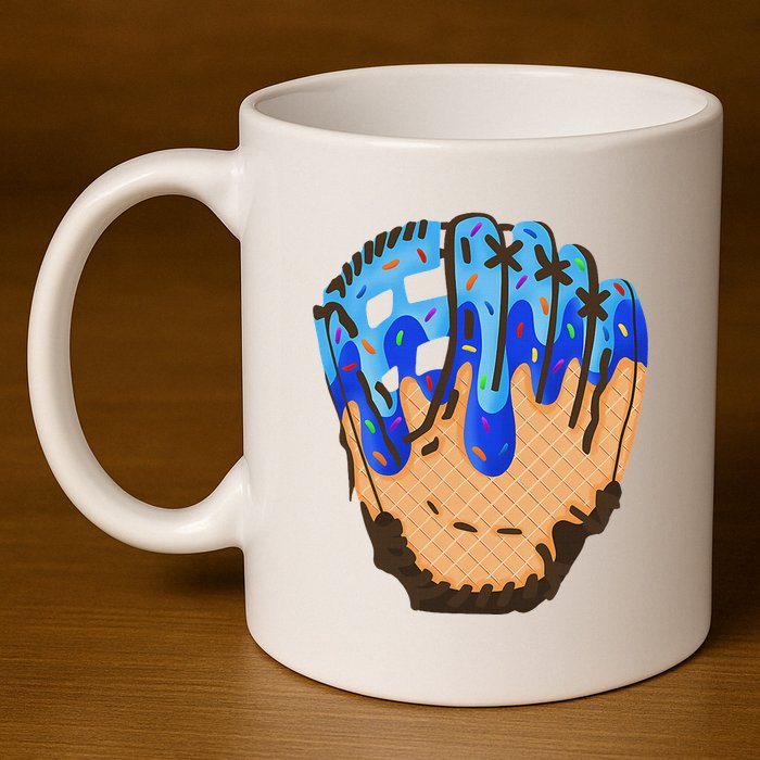 Ice Cream Cone Baseball Glove Drip 11oz C Handle Ceramic Mug