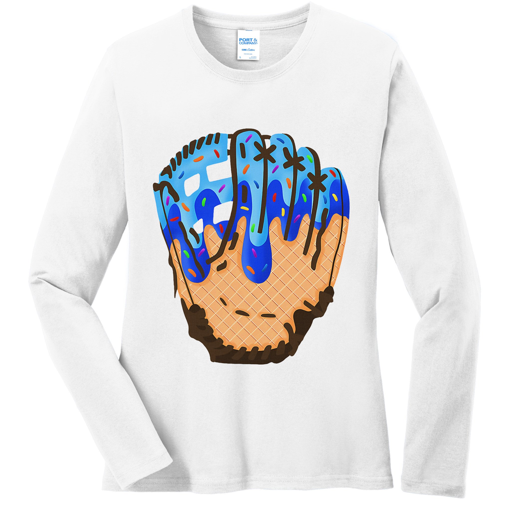 Ice Cream Cone Baseball Glove Drip Ladies Long Sleeve Shirt