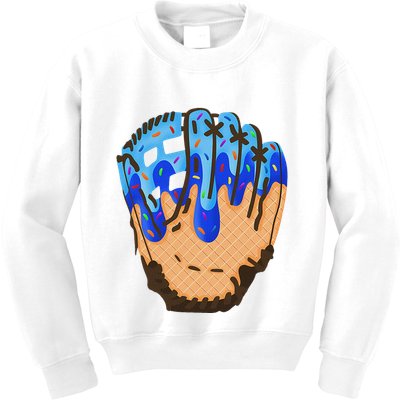 Ice Cream Cone Baseball Glove Drip Kids Sweatshirt