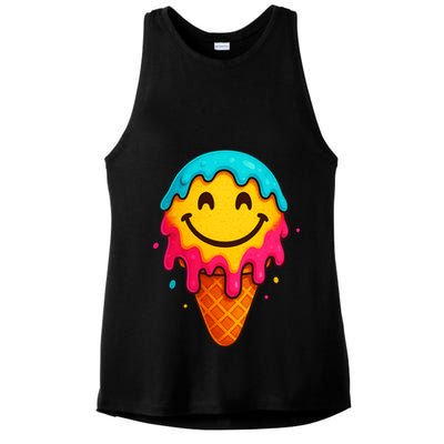 Ice Cream Cone Drip Smile Face  Ladies PosiCharge Tri-Blend Wicking Tank