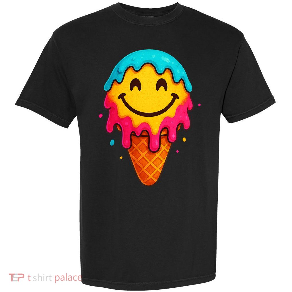 Ice Cream Cone Drip Smile Face  Garment-Dyed Heavyweight T-Shirt