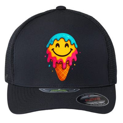 Ice Cream Cone Drip Smile Face  Flexfit Unipanel Trucker Cap