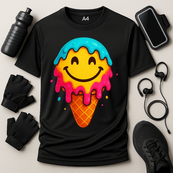 Ice Cream Cone Drip Smile Face  Cooling Performance Crew T-Shirt