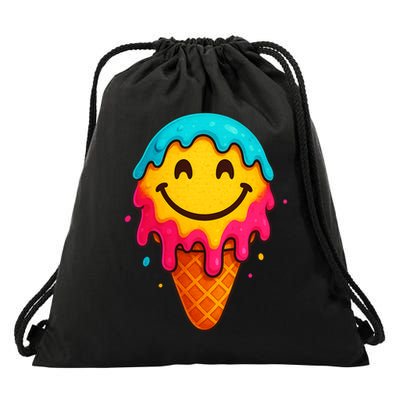 Ice Cream Cone Drip Smile Face  Drawstring Bag