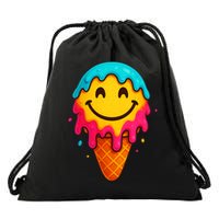 Ice Cream Cone Drip Smile Face  Drawstring Bag