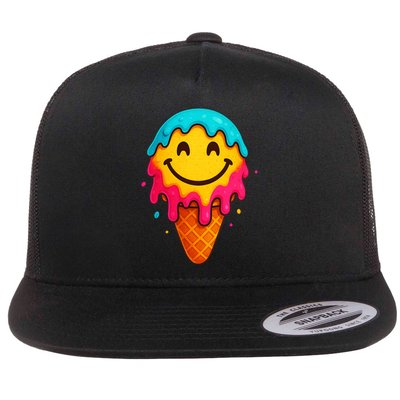 Ice Cream Cone Drip Smile Face  Flatbill Hat