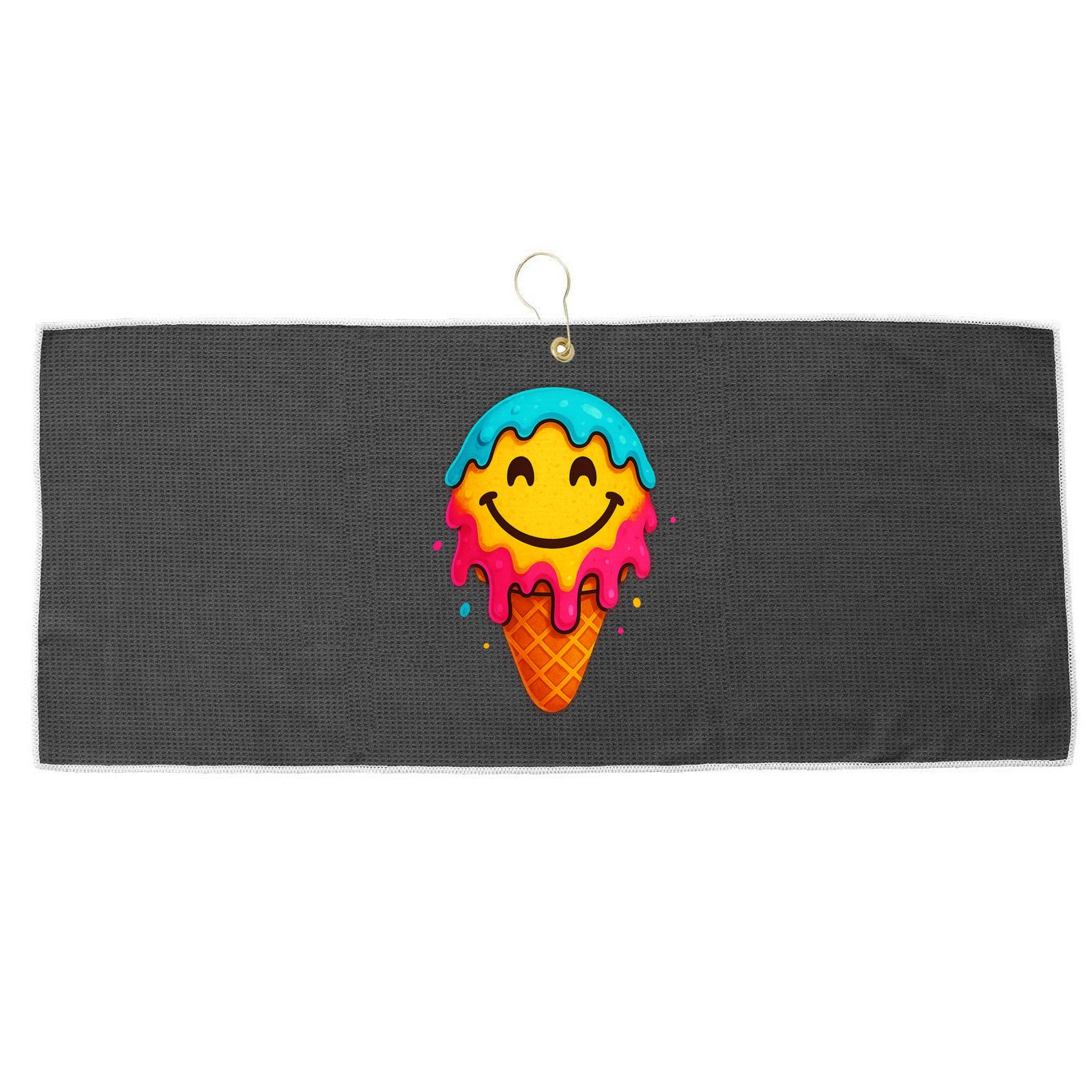 Ice Cream Cone Drip Smile Face  Large Microfiber Waffle Golf Towel