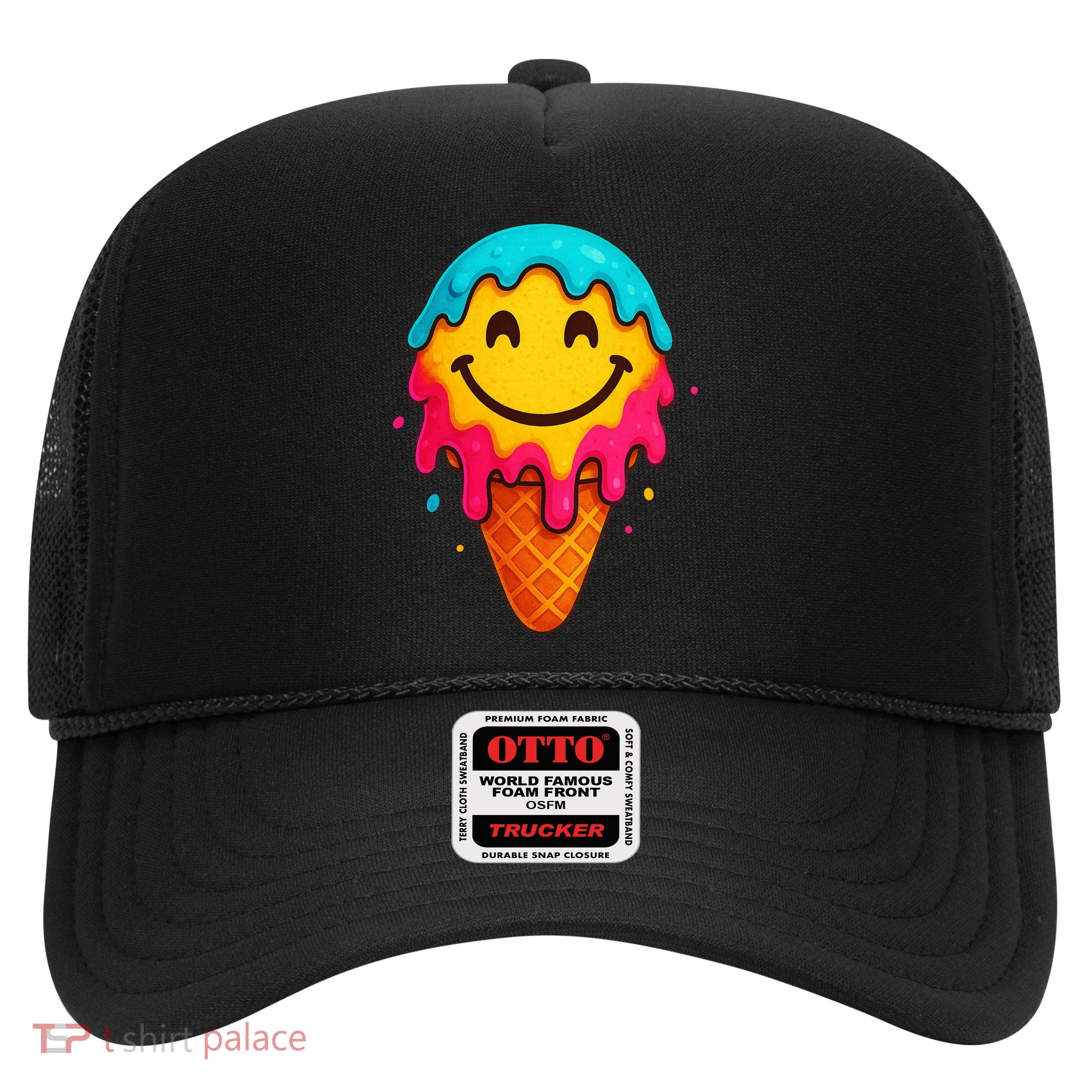 Ice Cream Cone Drip Smile Face  Trucker Hat