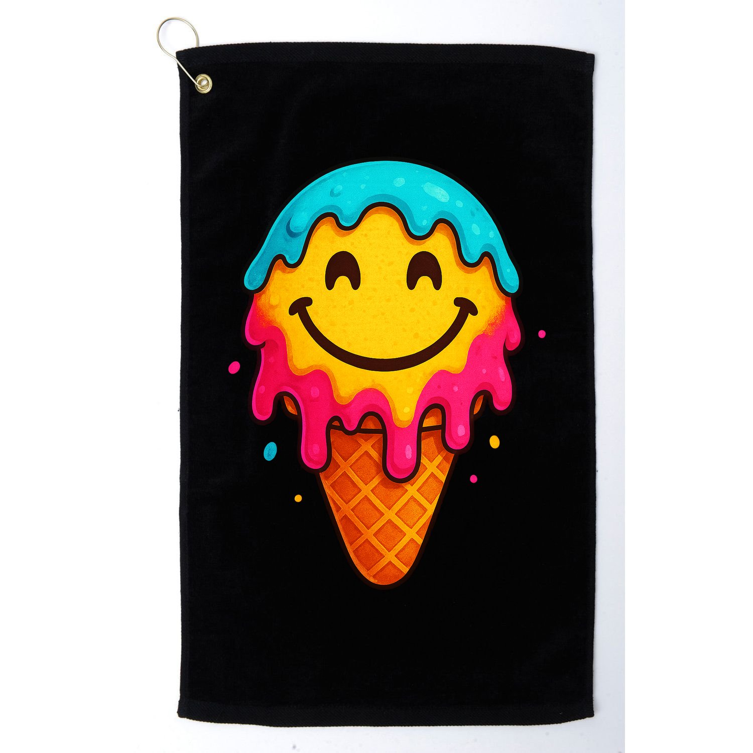 Ice Cream Cone Drip Smile Face  Golf Towel