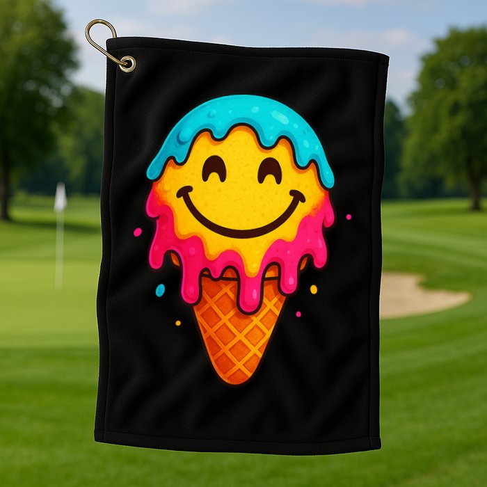 Ice Cream Cone Drip Smile Face  Golf Towel