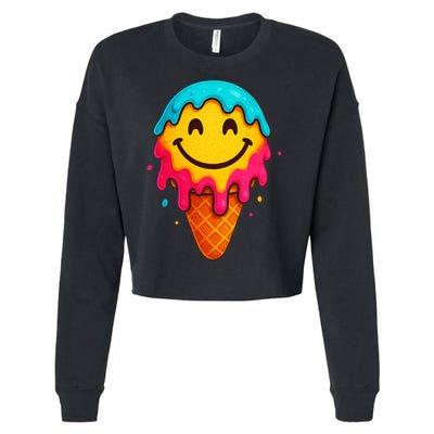 Ice Cream Cone Drip Smile Face  Cropped Pullover Crew