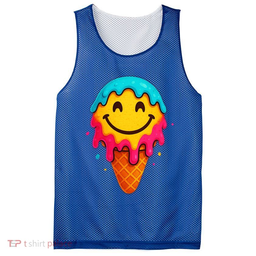 Ice Cream Cone Drip Smile Face  Mesh Reversible Basketball Jersey Tank