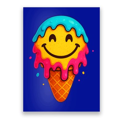 Ice Cream Cone Drip Smile Face  Poster