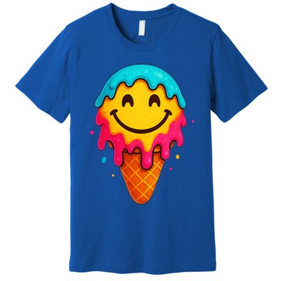 Ice Cream Cone Drip Smile Face  Premium T-Shirt