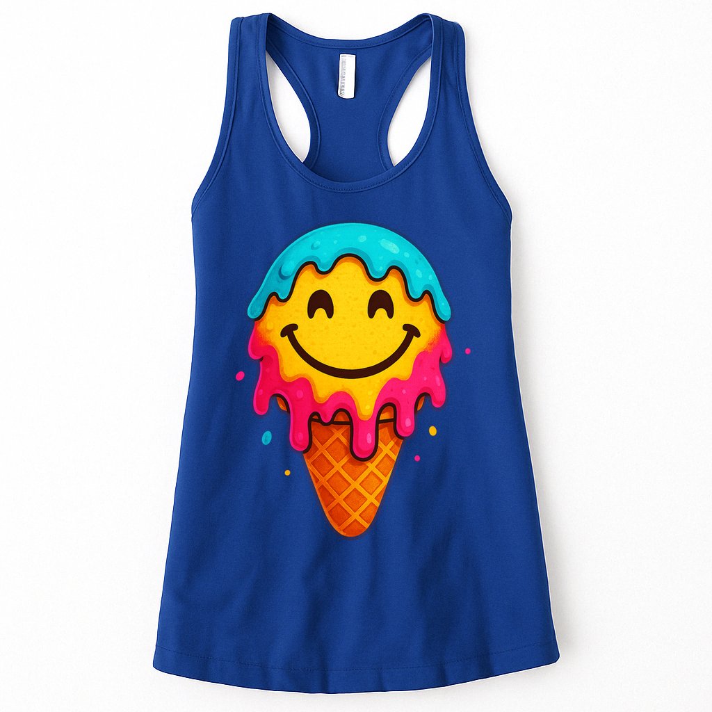 Ice Cream Cone Drip Smile Face  Womens Tank Top