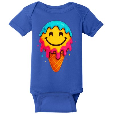Ice Cream Cone Drip Smile Face  Baby Bodysuit