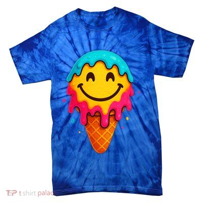 Ice Cream Cone Drip Smile Face  Tie-Dye T-Shirt