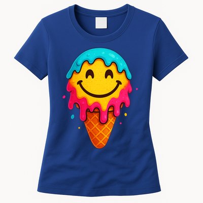 Ice Cream Cone Drip Smile Face  Womens T-Shirt