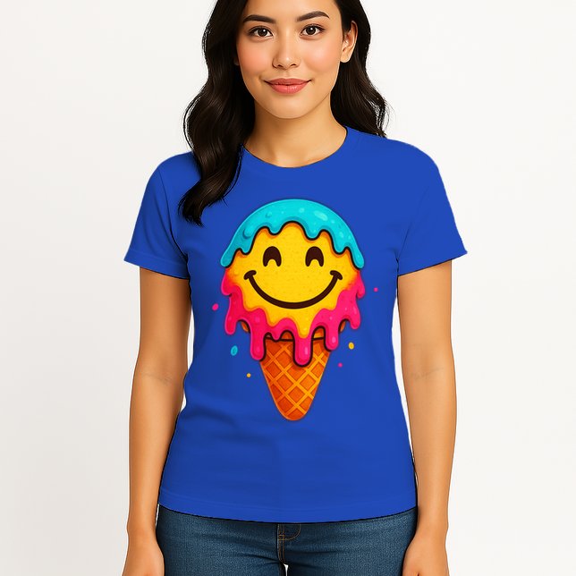 Ice Cream Cone Drip Smile Face  Womens T-Shirt