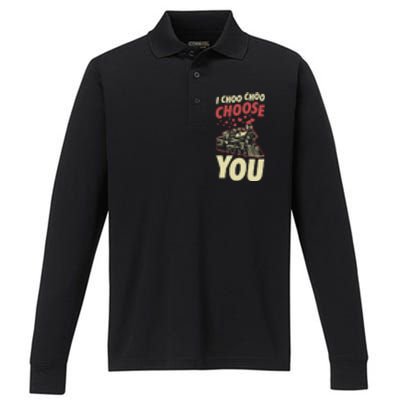 I Choo Choo Choose You Train Themed Valentines Day Meaningful Gift Performance Long Sleeve Polo