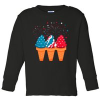 Ice Cream Cones 4th Of July Patriotic Usa Flag Pride Summer Toddler Long Sleeve Shirt