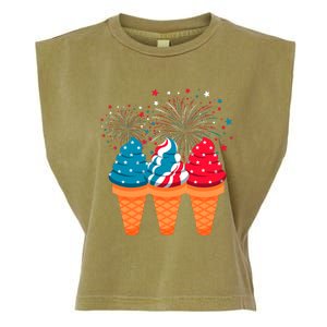 Ice Cream Cones 4th Of July Patriotic Usa Flag Pride Summer Garment-Dyed Women's Muscle Tee