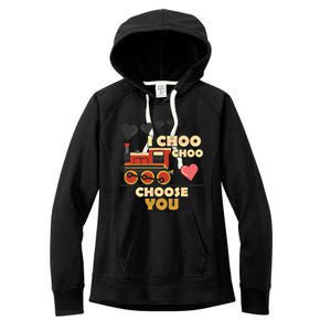 I Choo Choo Choose You Train Valentines Day Railroad Couple Gift Women's Fleece Hoodie