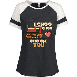 I Choo Choo Choose You Train Valentines Day Railroad Couple Gift Enza Ladies Jersey Colorblock Tee