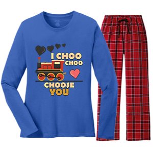 I Choo Choo Choose You Train Valentines Day Railroad Couple Gift Women's Long Sleeve Flannel Pajama Set 