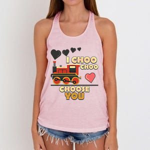 I Choo Choo Choose You Train Valentines Day Railroad Couple Gift Women's Knotted Racerback Tank