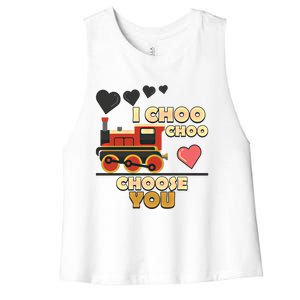 I Choo Choo Choose You Train Valentines Day Railroad Couple Gift Women's Racerback Cropped Tank