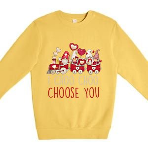 I Choo Choo Choose You Valentines Day Train Gnomes Gift Premium Crewneck Sweatshirt