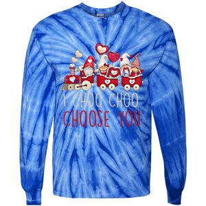 I Choo Choo Choose You Valentines Day Train Gnomes Gift Tie-Dye Long Sleeve Shirt