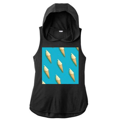 Ice Cream Cone Pattern Ladies PosiCharge Tri-Blend Wicking Draft Hoodie Tank