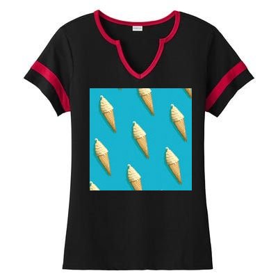 Ice Cream Cone Pattern Ladies Halftime Notch Neck Tee