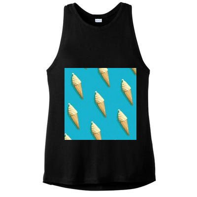 Ice Cream Cone Pattern Ladies PosiCharge Tri-Blend Wicking Tank