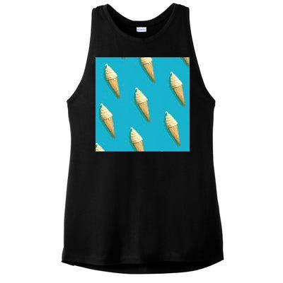 Ice Cream Cone Pattern Ladies PosiCharge Tri-Blend Wicking Tank