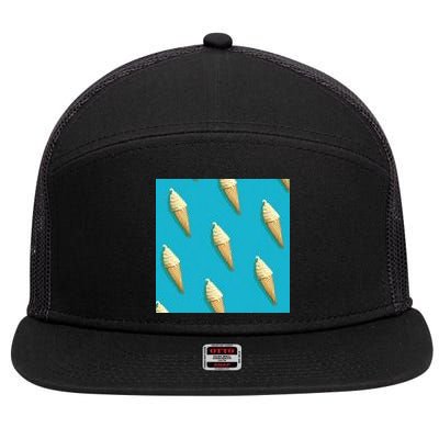 Ice Cream Cone Pattern 7 Panel Mesh Trucker Snapback Hat