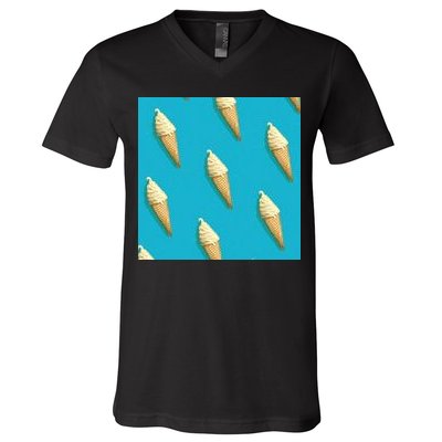 Ice Cream Cone Pattern V-Neck T-Shirt