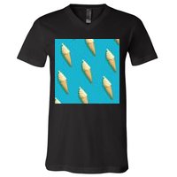 Ice Cream Cone Pattern V-Neck T-Shirt