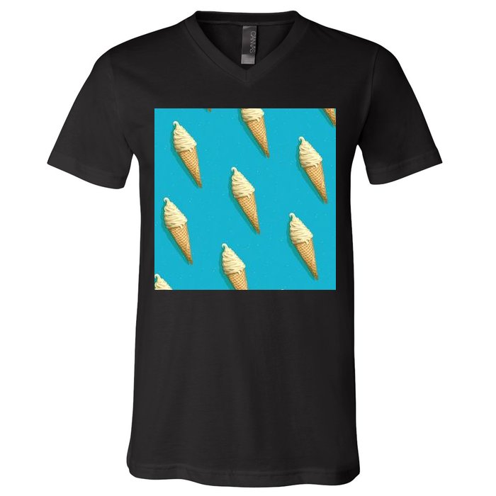 Ice Cream Cone Pattern V-Neck T-Shirt