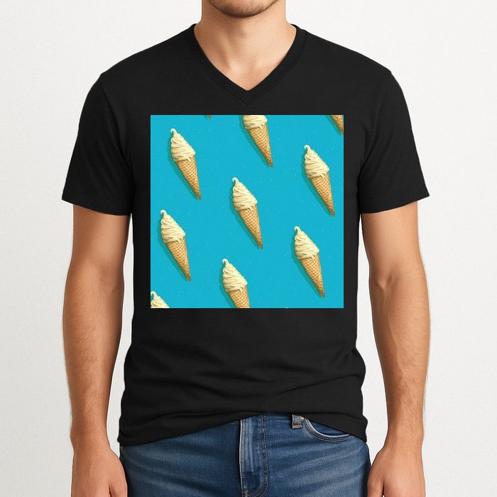 Ice Cream Cone Pattern V-Neck T-Shirt