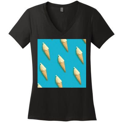 Ice Cream Cone Pattern Women's V-Neck T-Shirt
