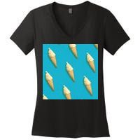 Ice Cream Cone Pattern Women's V-Neck T-Shirt