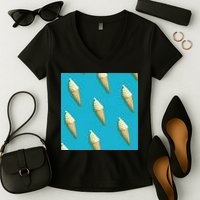Ice Cream Cone Pattern Women's V-Neck T-Shirt