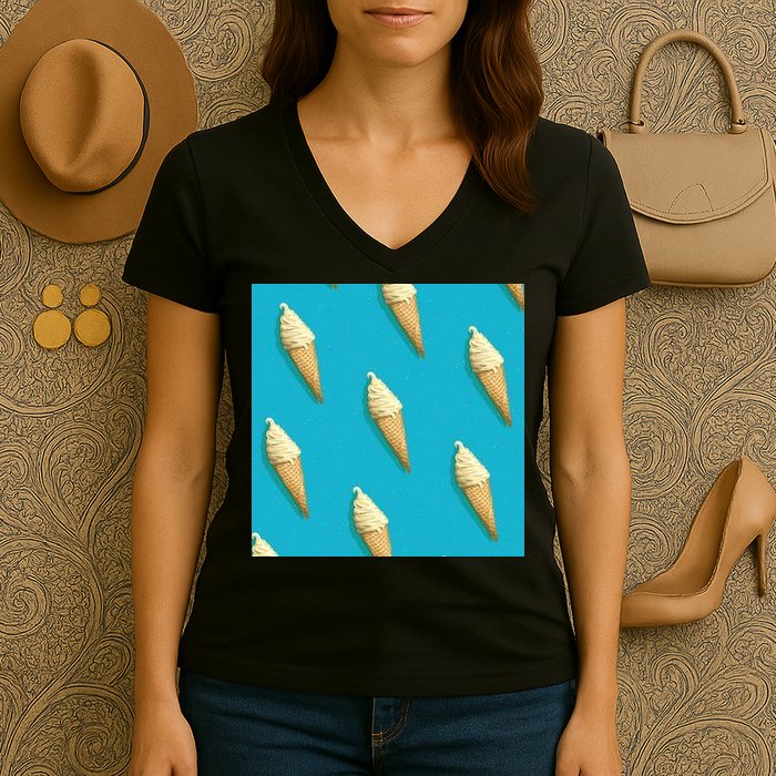 Ice Cream Cone Pattern Women's V-Neck T-Shirt
